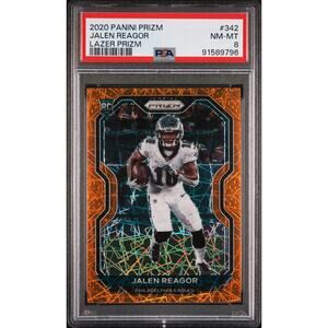 2020 Panini Prizm Orange Lazer Jalen Reagor Graded PSA 8 Rookie Pop 7 Eagles